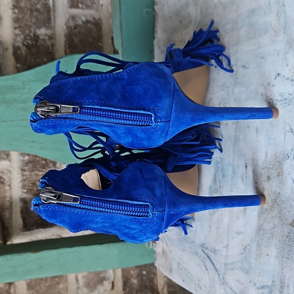 Steve Madden Fringly Cobalt Blue Fringe Suede Heels - Picture 4 of 5